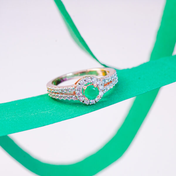 925 Silver Green CZ Halo Ring with Double Band