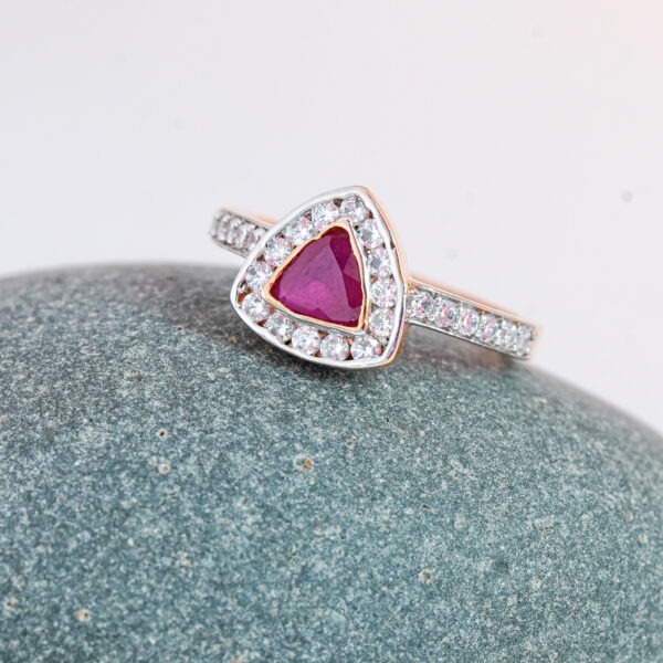925 Silver Triangle Red CZ Halo Ring