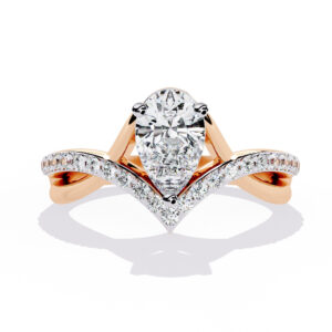 V Shaped Band Ring With Pear CZ